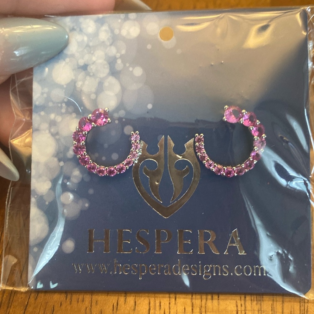 Silver Hespera earrings, 1/4 circle purple gem earrings